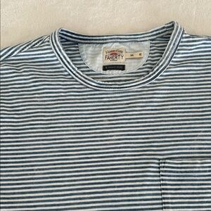 Faherty Men's Navy and White Striped Tee. Indigo Dyed. Men’s size Medium.